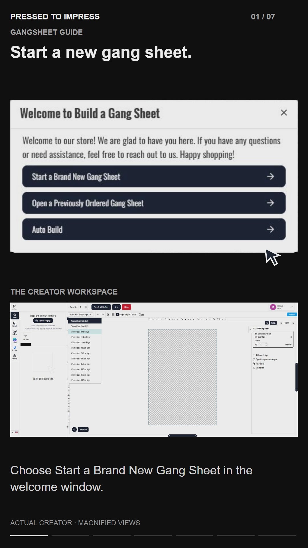 Pressed to Impress portrait gangsheet tutorial: upload artwork, set dimensions and resolution, duplicate, arrange and save